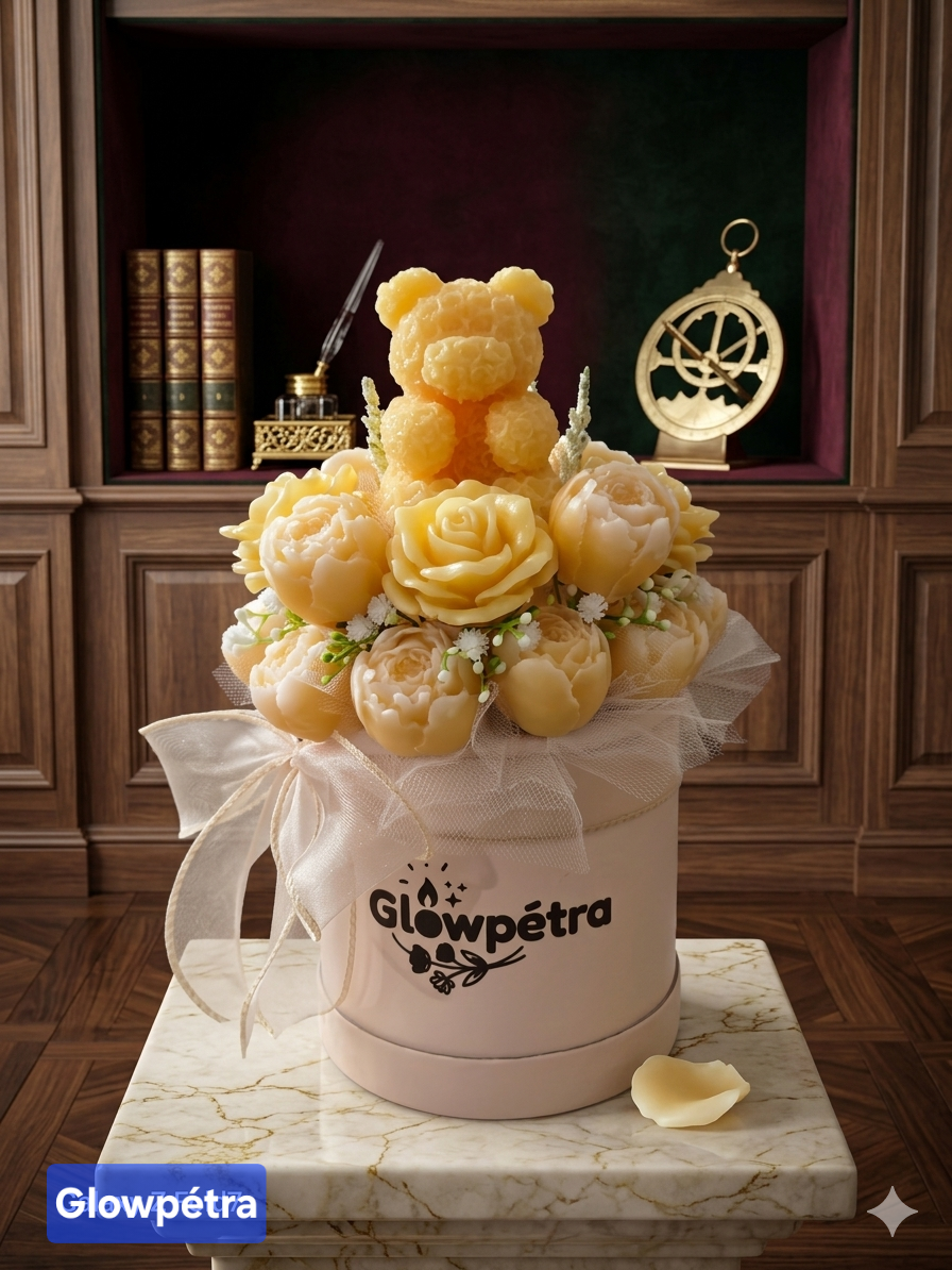 The Signature Rose Glow Candle Bouquet – Small Size | Rose Scent | Traditional Wick or Wickless Option