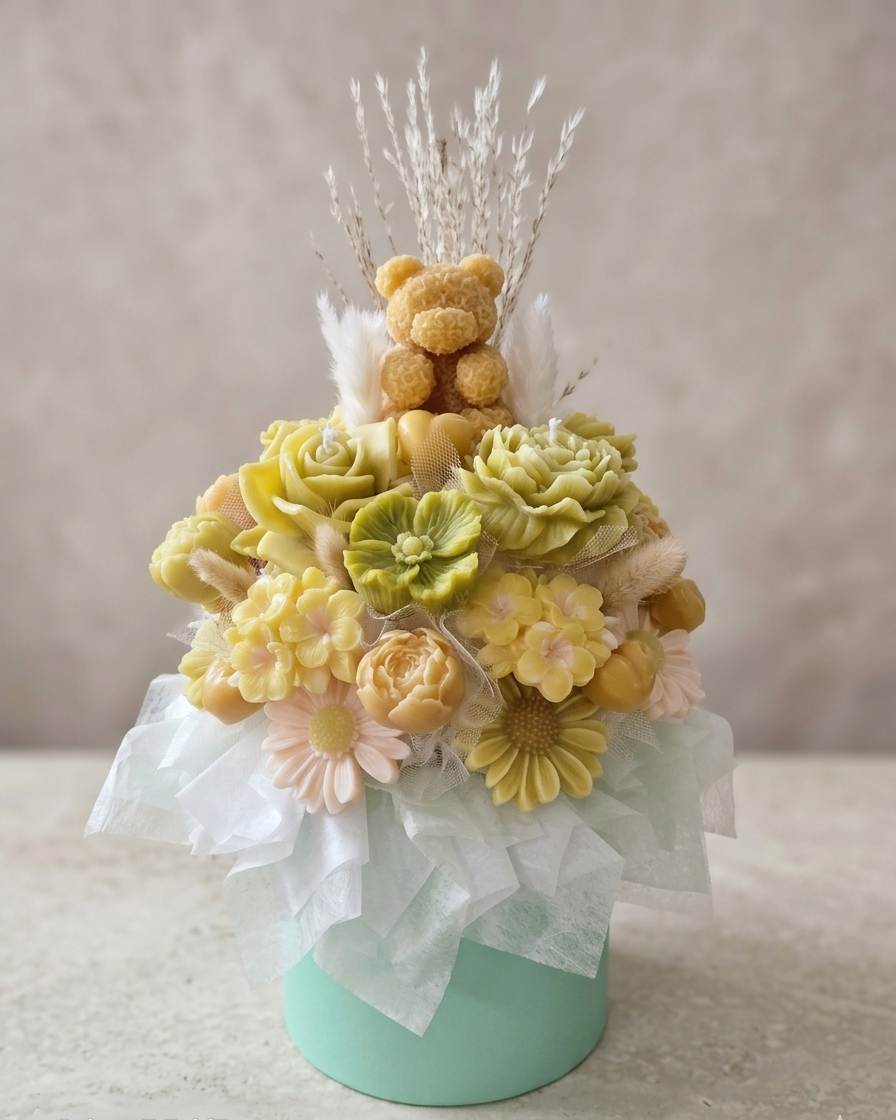 Medium Flower Candle Bouquet – Blue Lavender & Bergamot Fragrance