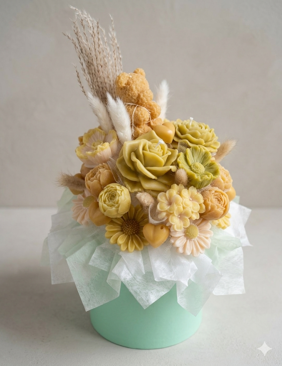 Medium Flower Candle Bouquet – Blue Lavender & Bergamot Fragrance