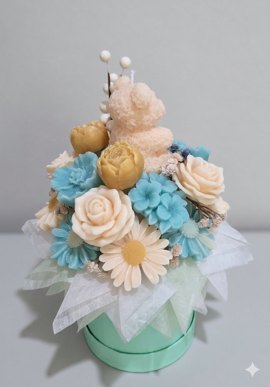 Lakeside Summer Teddy Bloom Candle Bouquet