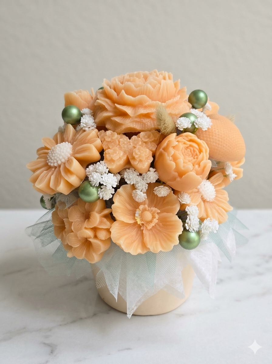Orange Radiance Wickless Blossom Candle Bouquet