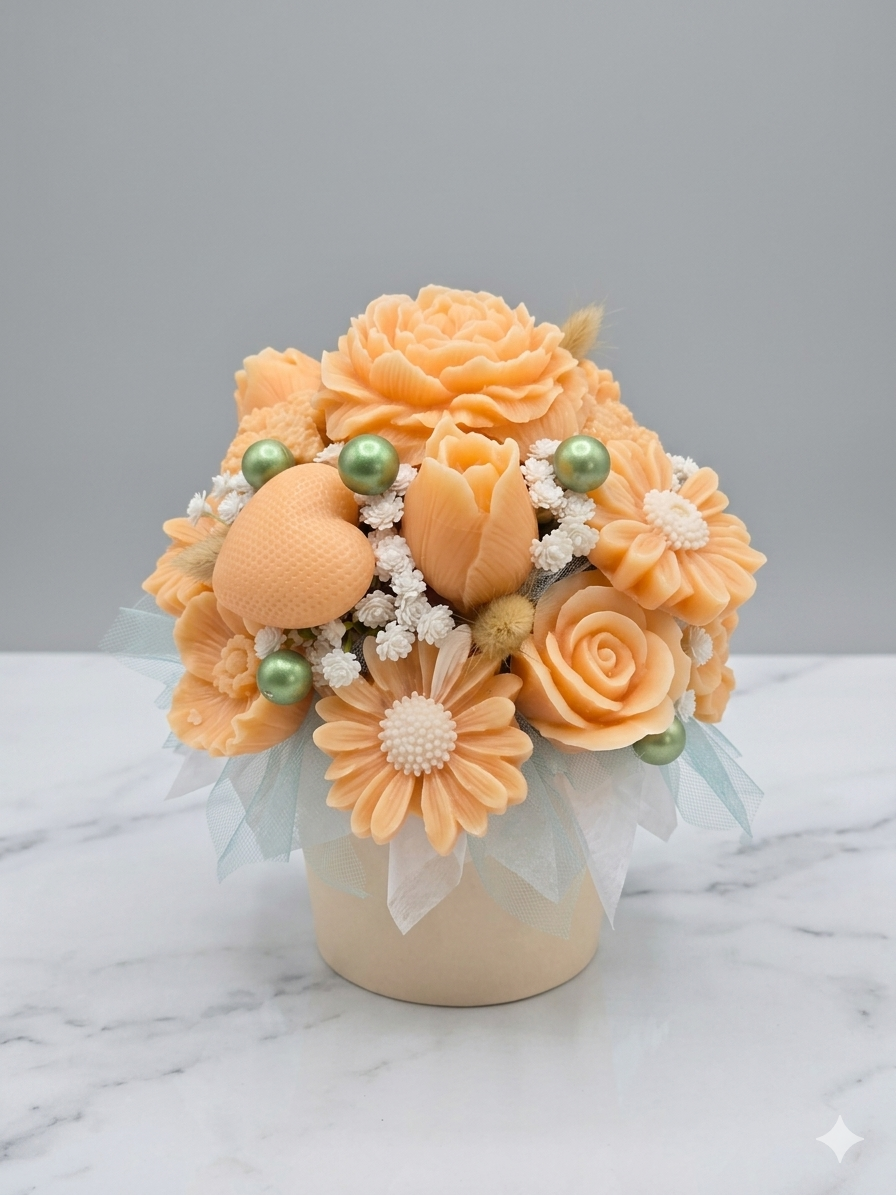 Orange Radiance Wickless Blossom Candle Bouquet