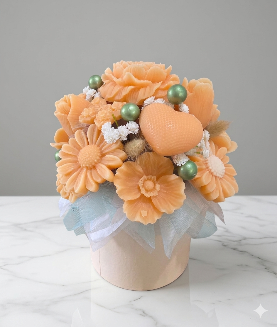 Orange Radiance Wickless Blossom Candle Bouquet