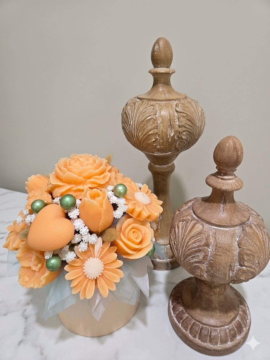 Orange Radiance Wickless Blossom Candle Bouquet
