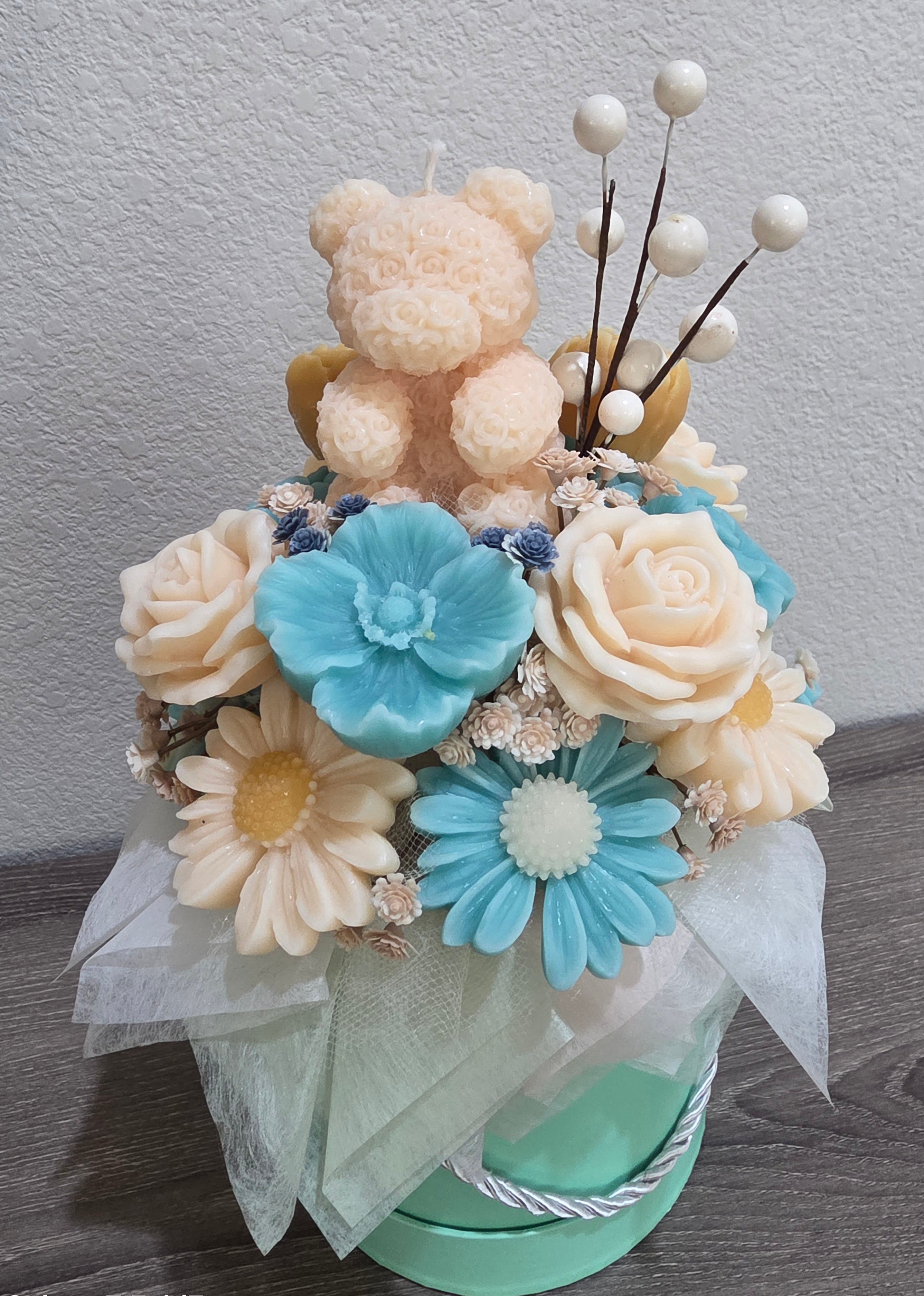 Lakeside Summer Teddy Bloom Candle Bouquet
