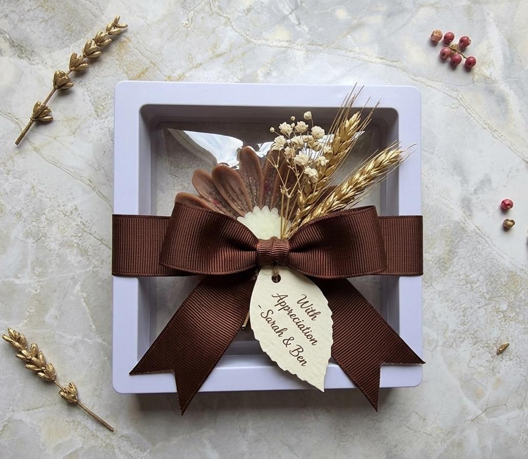 Personalized Brown Daisy Floral Wax Melt Favor | Wedding & Bridal Shower Guest Gift | Custom Thank You Favor