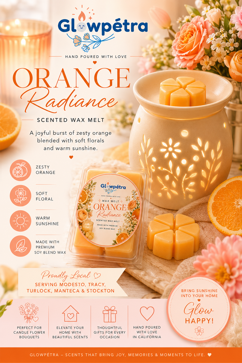 Orange Radiance Scented Wax Melts | Premium Soy Wax Hand Poured by Glowpétra