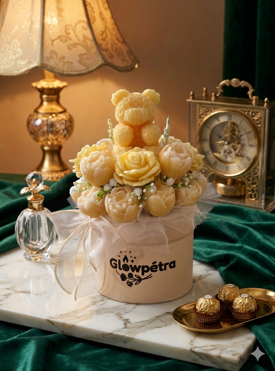 The Signature Rose Glow Candle Bouquet – Small Size | Rose Scent | Traditional Wick or Wickless Option