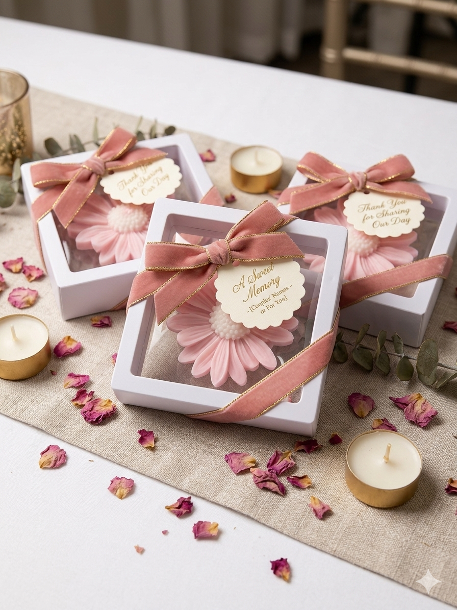 Personalized Pink Daisy Floral Wax Melt Favor | Wedding & Bridal Shower Guest Gift | Custom Thank You Favor