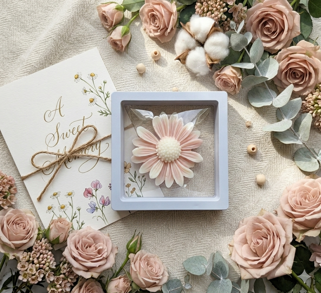 Personalized Bean Paste color Daisy Floral Wax Melt Favor | Wedding & Bridal Shower Guest Gift | Custom Thank You Favor