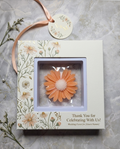 Personalized Orange Daisy Floral Wax Melt Favor | Wedding & Bridal Shower Guest Gift | Custom Thank You Favor