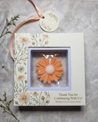 Personalized Orange Daisy Floral Wax Melt Favor | Wedding & Bridal Shower Guest Gift | Custom Thank You Favor