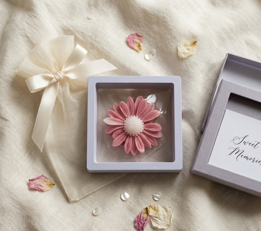 Personalized Red Daisy Floral Wax Melt Favor | Wedding & Bridal Shower Guest Gift | Custom Thank You Favor